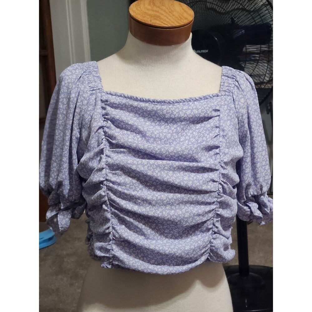 Altr'd State Purple Milkmaid Ruched Crop Top L
